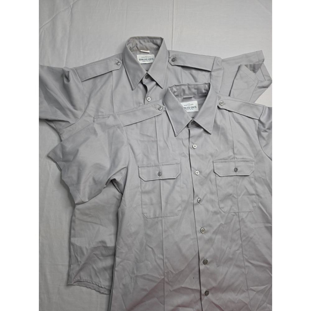 Marlow White US Army Dress Shirt Mens 16-16.5 Gray Chevron Short Sleeve Lot of 2